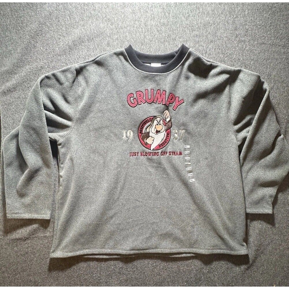 Vtg Disney Store Grumpy Dwarf Fleece Grey Sweatshirt Size XXL Embroidered NWT